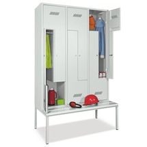 Numéro de l'image du produit 1: Armoire-penderie en Z avec banc PAVOY, 6 compartiments, serrure à cylindre, gris clair, bleu ciel, Plastique, blanc