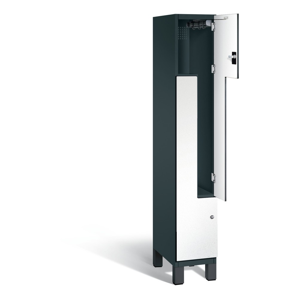 Illustration du produit: Armoire-penderie en Z C+P Cambio, 1 compartiment, largeur du compartiment 300 mm, HxlxP 1 980x300x525 mm, RAL 7016 gris anthracite, décor blanc, socle