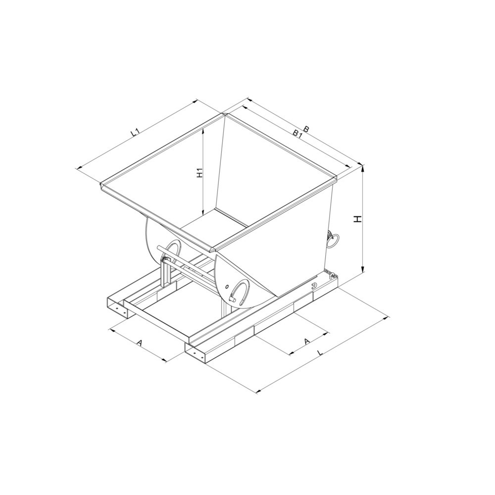 Numéro de l'image du produit 3: Benne basculante Eichinger® hauteur de construction élevée, basculable transversalement au sens de la marche et dans le sens de la marche, 1 000 kg, 500 litres, bleu gentiane
