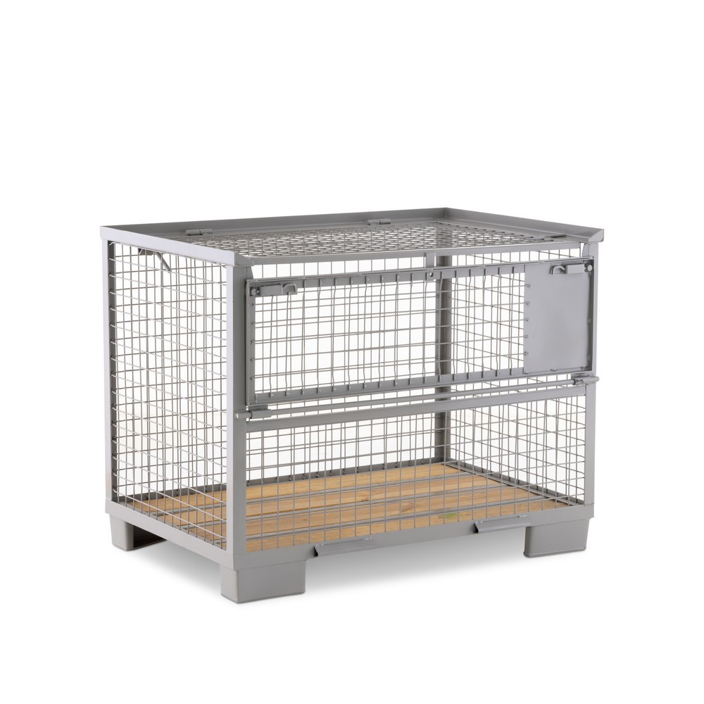 Illustration du produit: Caisse grillagée Euro HEMMDAL avec paroi longitudinale semi-rabattable et couvercle, H x l x P 970 x 1 240 x 835 mm, gris pierre