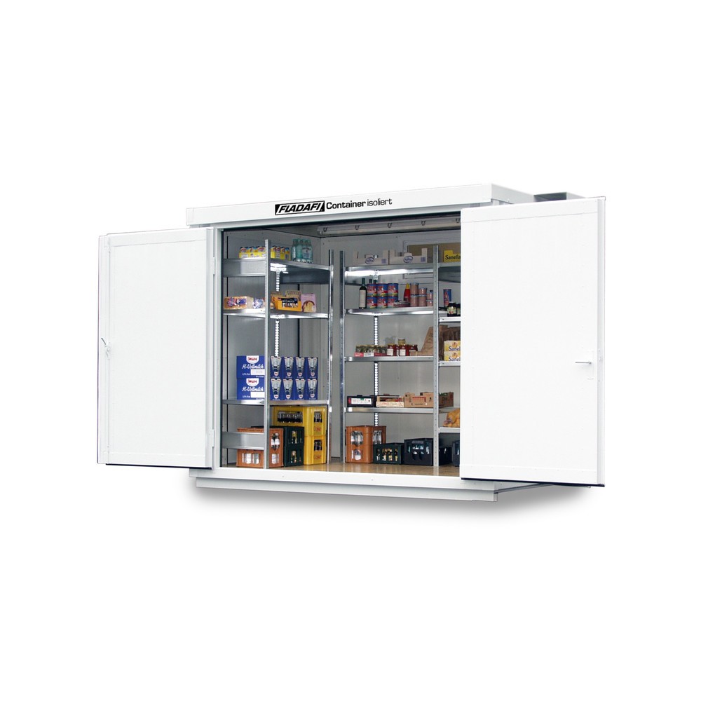 Illustration du produit: Conteneur de matériel FLADAFI® 6m², isolé, avec fond isolé, dimensions extérieures 3 050x2 170x2 500 mm, porte à doubles battants (division asymétrique), au centre du côté large, porte supplémentaire