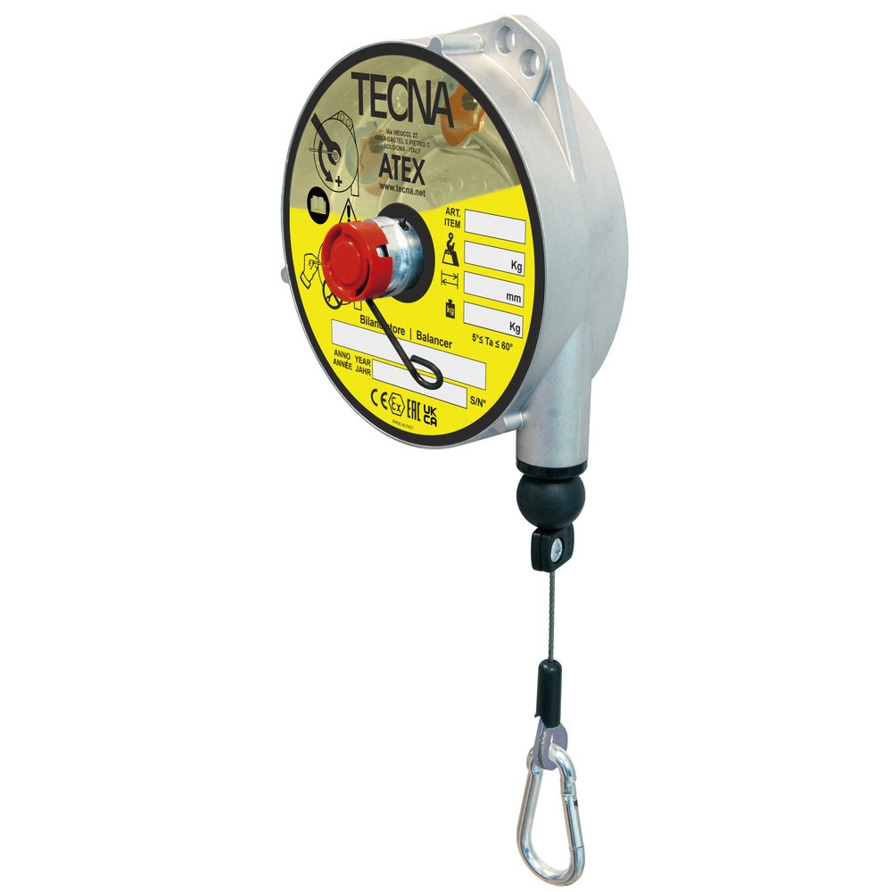 Illustration du produit: Équilibreur à ressort pour zones potentiellement explosives, avec dispositif d’arrêt, boîtier en aluminium, câble de 2,5 m, capacité de charge 6-8 kg