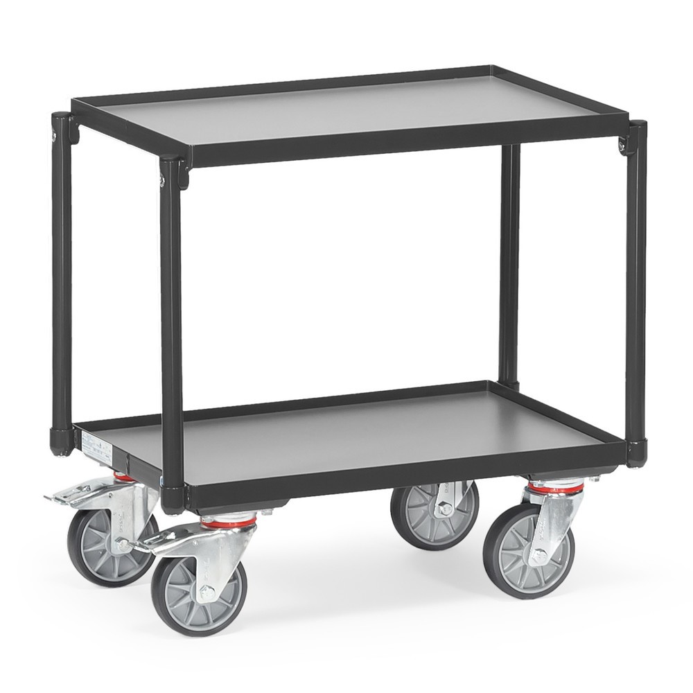Illustration du produit: fetra® Chariot à plateaux, 2 plateaux en bois de 610 x 410 mm, avec rebord, sans poignée, gris anthracite