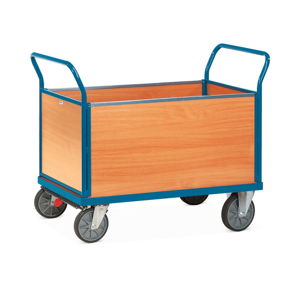 Illustration du produit: fetra® Chariot à plate-forme, 4 faces avec ridelles en bois, surface de chargement lxP 700 x 1 000 mm, avec frein central
