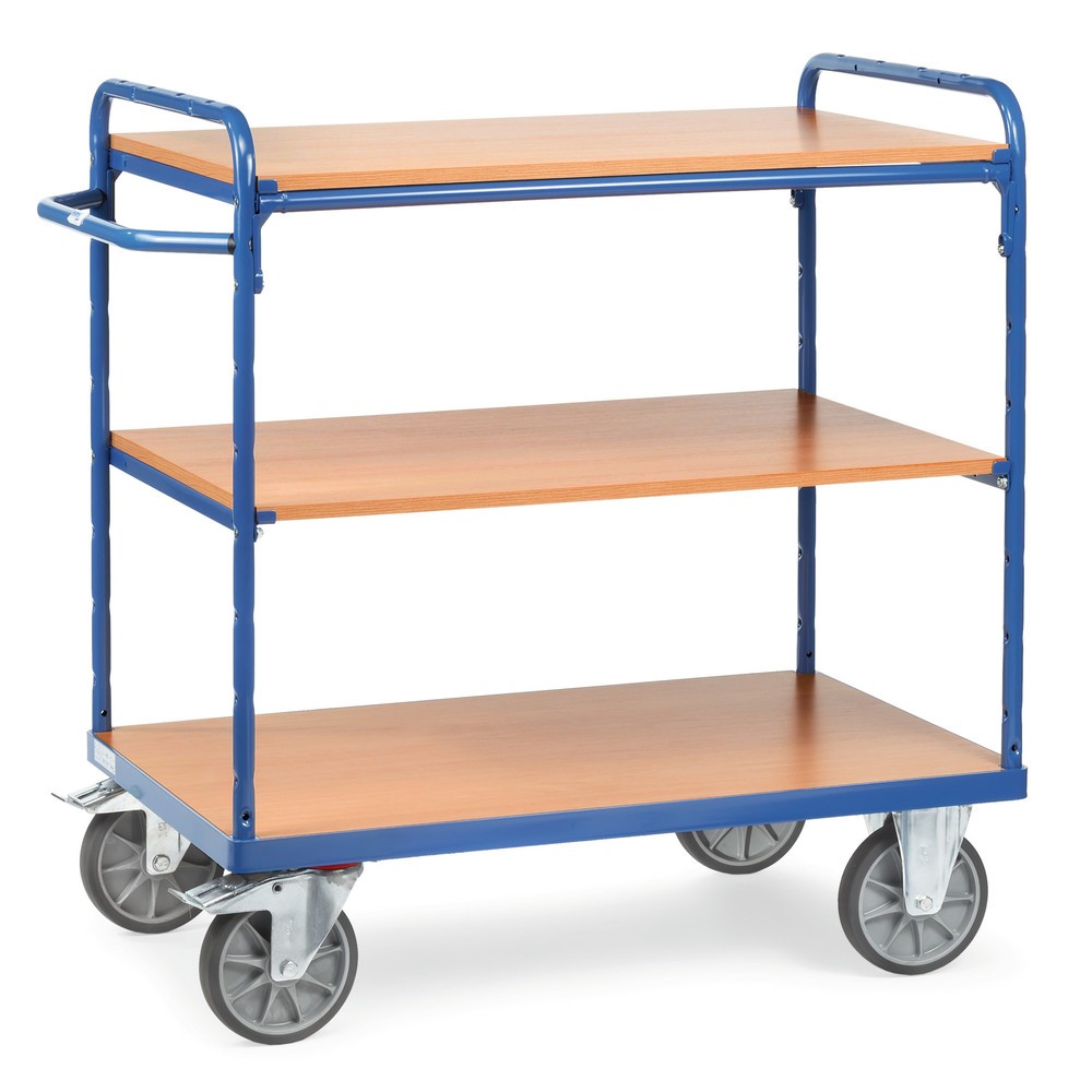 Illustration du produit: fetra® Chariot à plateaux avec tablettes en bois, 3 plateaux de 1 000 x 600 mm, hauteur 1 152 mm
