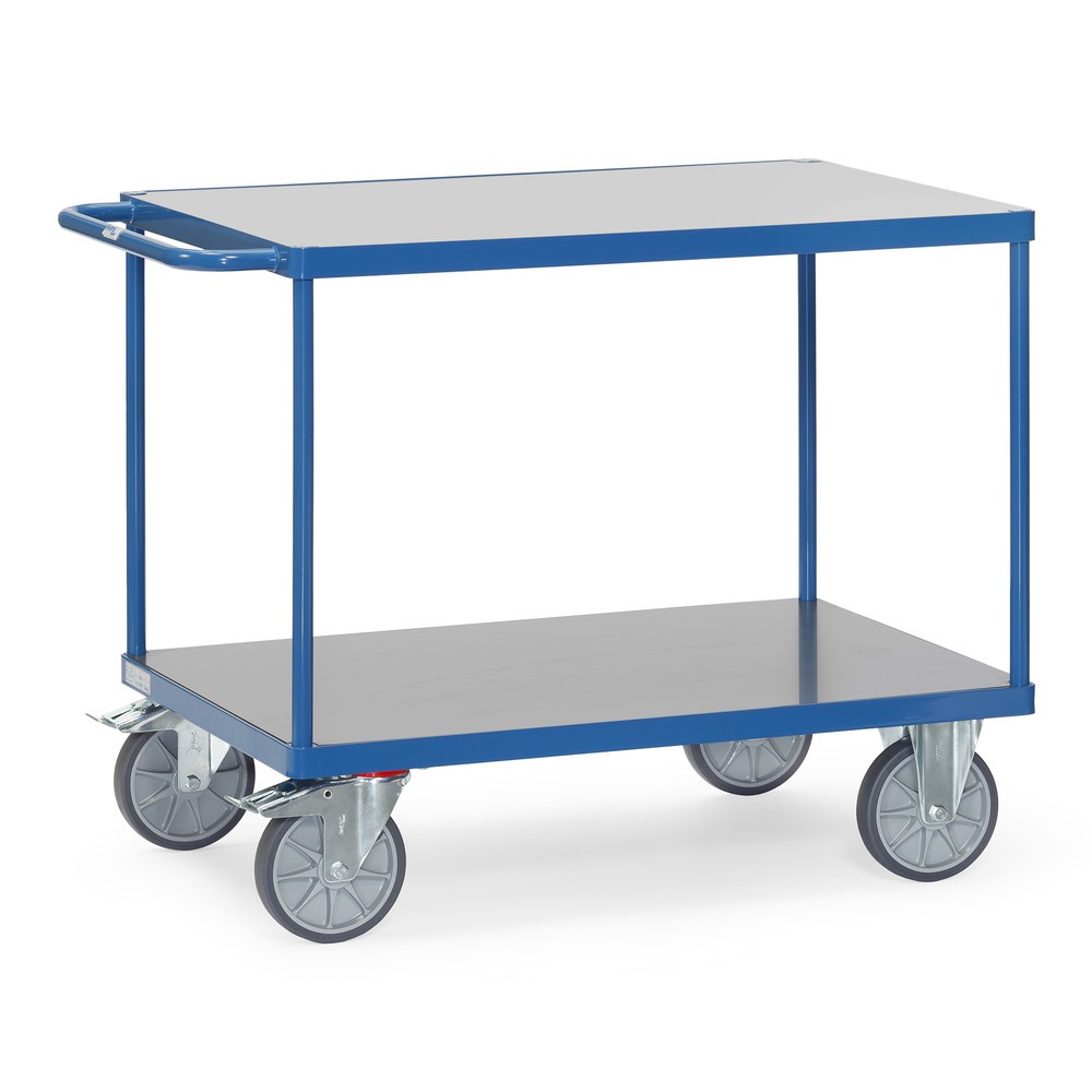 Illustration du produit: fetra® Servante et chariot de montage, version lourde, surface de chargement résistante aux intempéries, 2 plateaux à 600 x 1 000 mm, bleu brillant