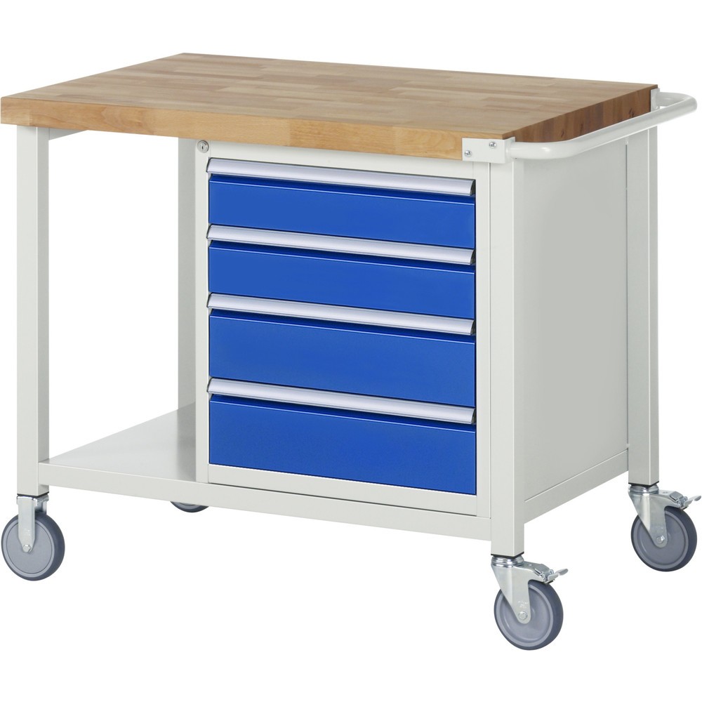 Numéro de l'image du produit 1: RAU Établi mobile série 8000, HxlxP 880 x 1 000 x 700 mm, 1 caisson sous plateau, avec 4 tiroirs