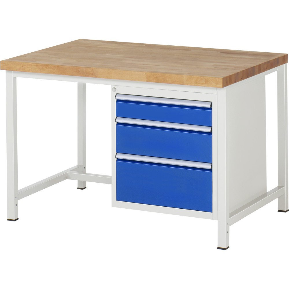 Numéro de l'image du produit 1: RAU Établi série 8000, HxlxP 840-1 040 x 1 250 x 900 mm, 1 caisson sous plateau à droite, avec 3 tiroirs