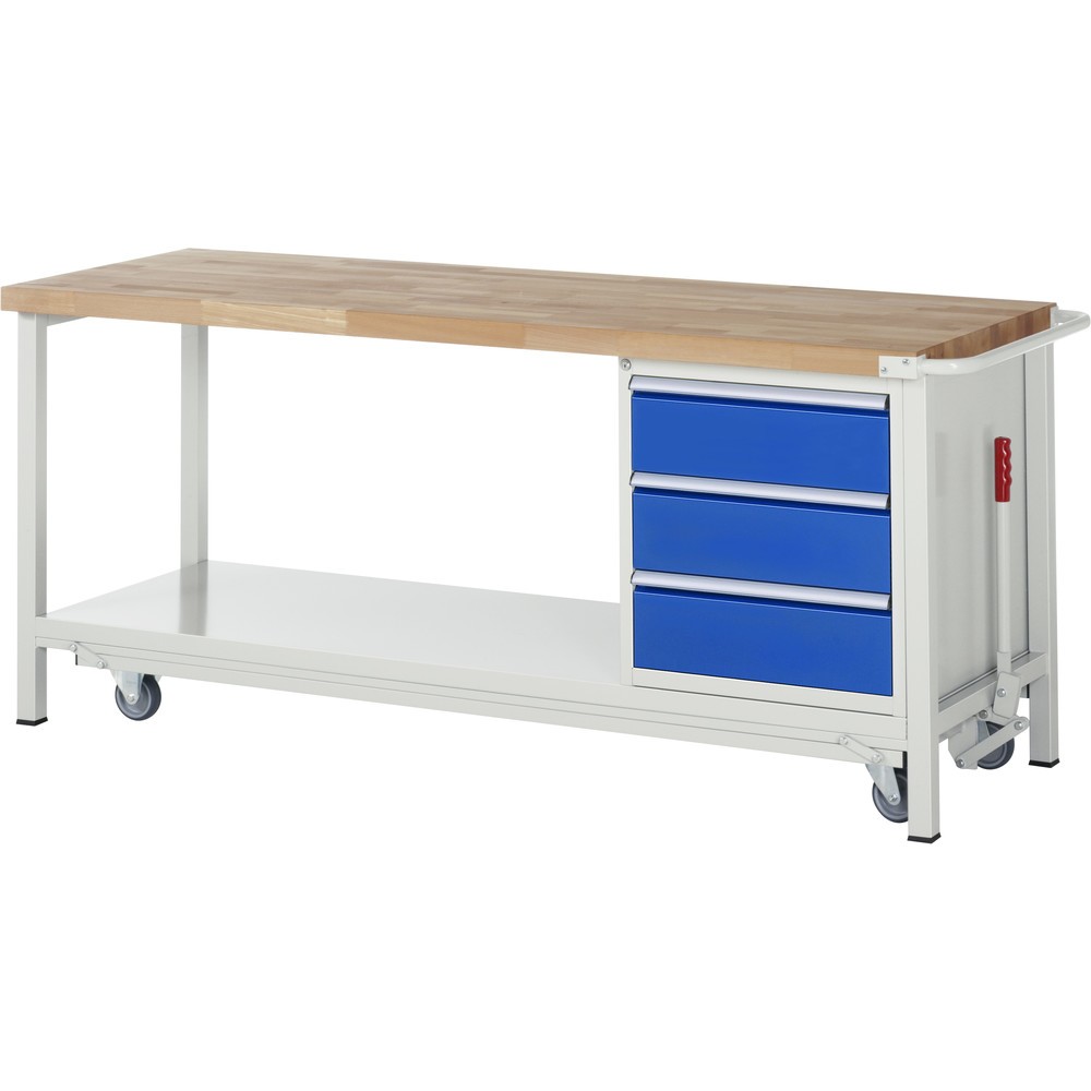 Numéro de l'image du produit 1: RAU Établi avec châssis série 8000, HxlxP 880 x 2 000 x 700 mm, 1 caisson sous plateau à droite, avec 3 tiroirs