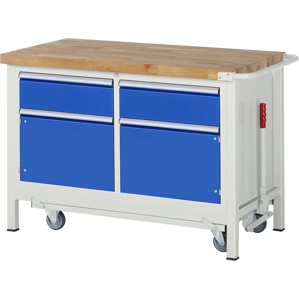 Illustration du produit: RAU Établi série 8000 avec rouleur abaissable, 1 caisson double, HxlxP 880 x 1 250 x 700 mm, 2 tiroirs 2 x 180 mm, 1 porte battante