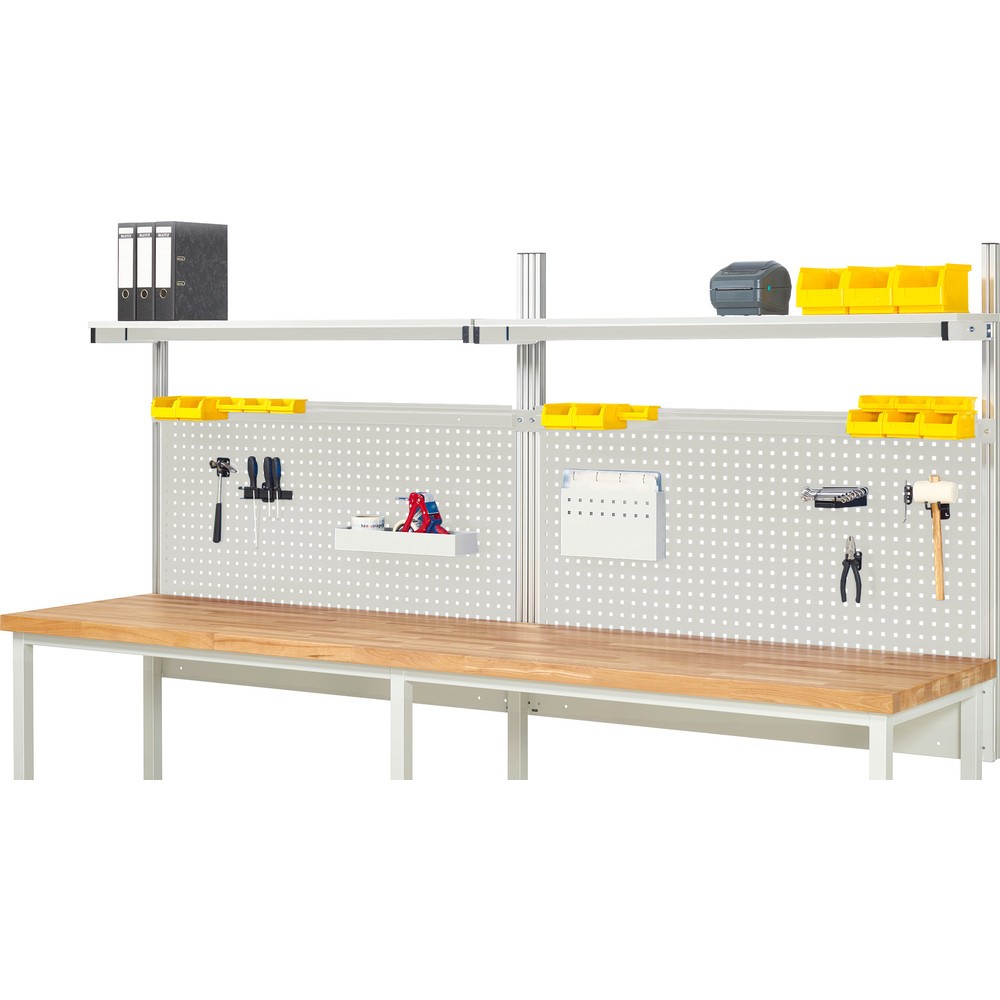 Numéro de l'image du produit 1: RAU Structure système, HxlxP 1 130 x 3 000 x 350 mm, avec 2 étagères au plateau mélaminé et 2 rails de fixation, jeu complet 01 pour largeur de produit 3 000 mm