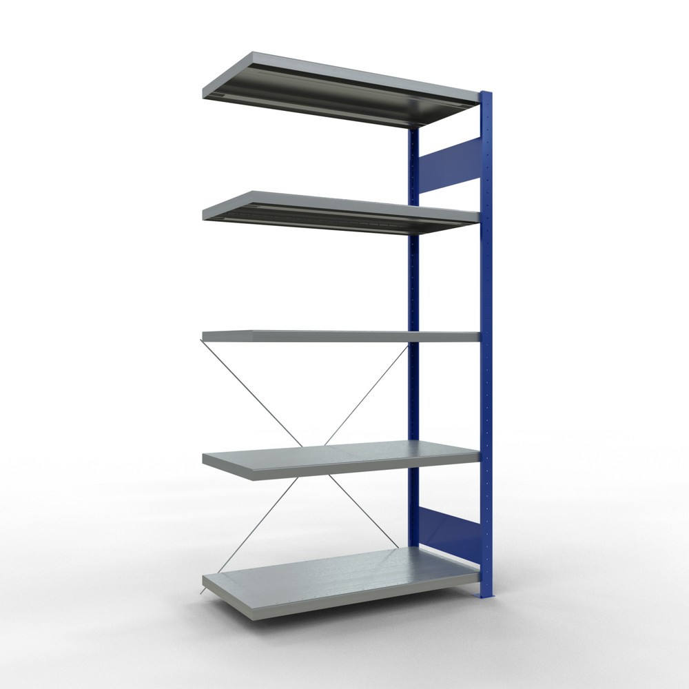 Illustration du produit: Rayonnage à tablettes SCHULTE, montage par enfichage, travée auxiliaire, charge par tablette 330 kg, bleu gentiane/galvanisé, H x l x P 2000 x 1000 x 500 mm