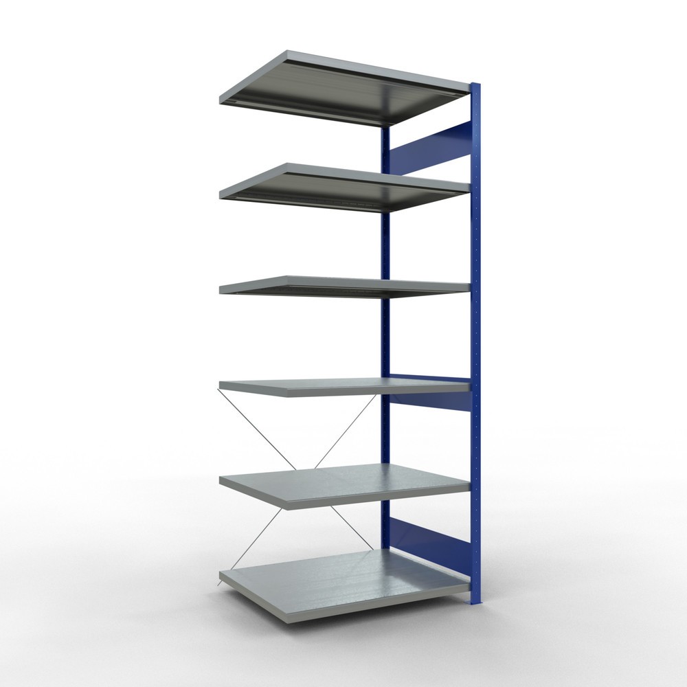 Illustration du produit: Rayonnage à tablettes SCHULTE, montage par enfichage, travée auxiliaire, charge par tablette 330 kg, bleu gentiane/galvanisé, H x l x P 2 500 x 1 000 x 800 mm