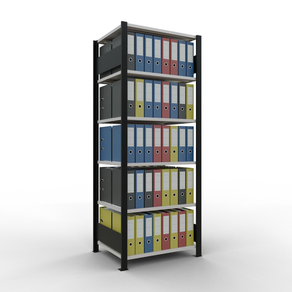 Numéro de l'image du produit 2: Rayonnage de bureau SCHULTE travée de base, utilisable des deux cotés, sans butées centrales, CT 150 kg, noir, HxlxP 2 000 x 750 x 600 mm
