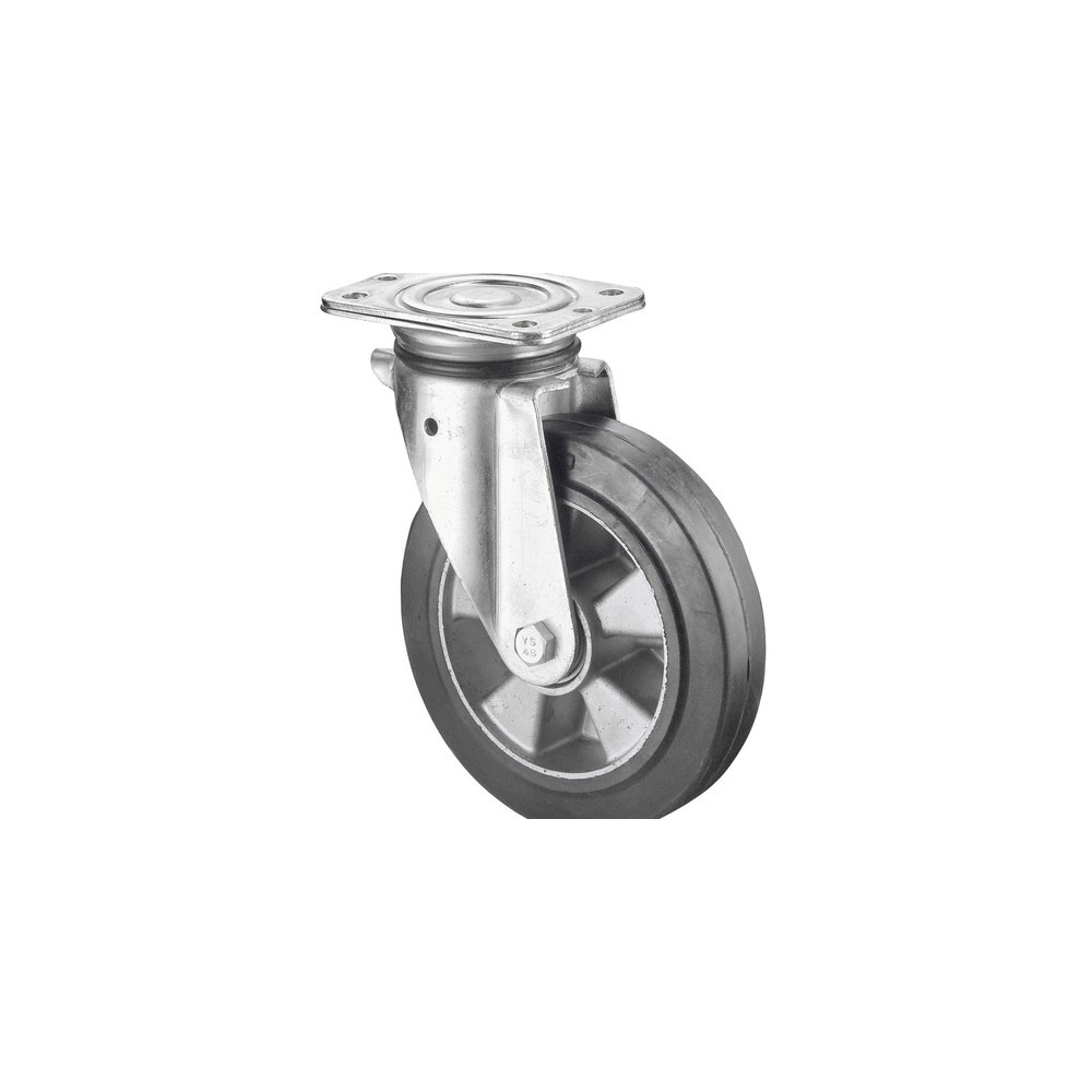 Illustration du produit: Roulette pour charges lourdes en caoutchouc élastique, roue directrice, roulement à billes, plaque, Ø x largeur 100 x 40 mm, capacité de charge 150 kg