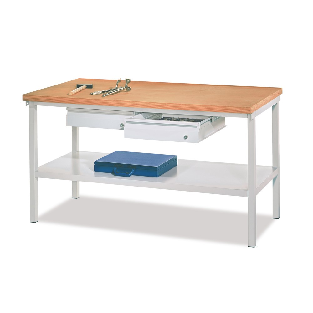 Numéro de l'image du produit 2: Table d’établi PAVOY avec tiroir + tablette, H x l x P 900 x 2 000 x 700 mm, gris anthracite, gris clair