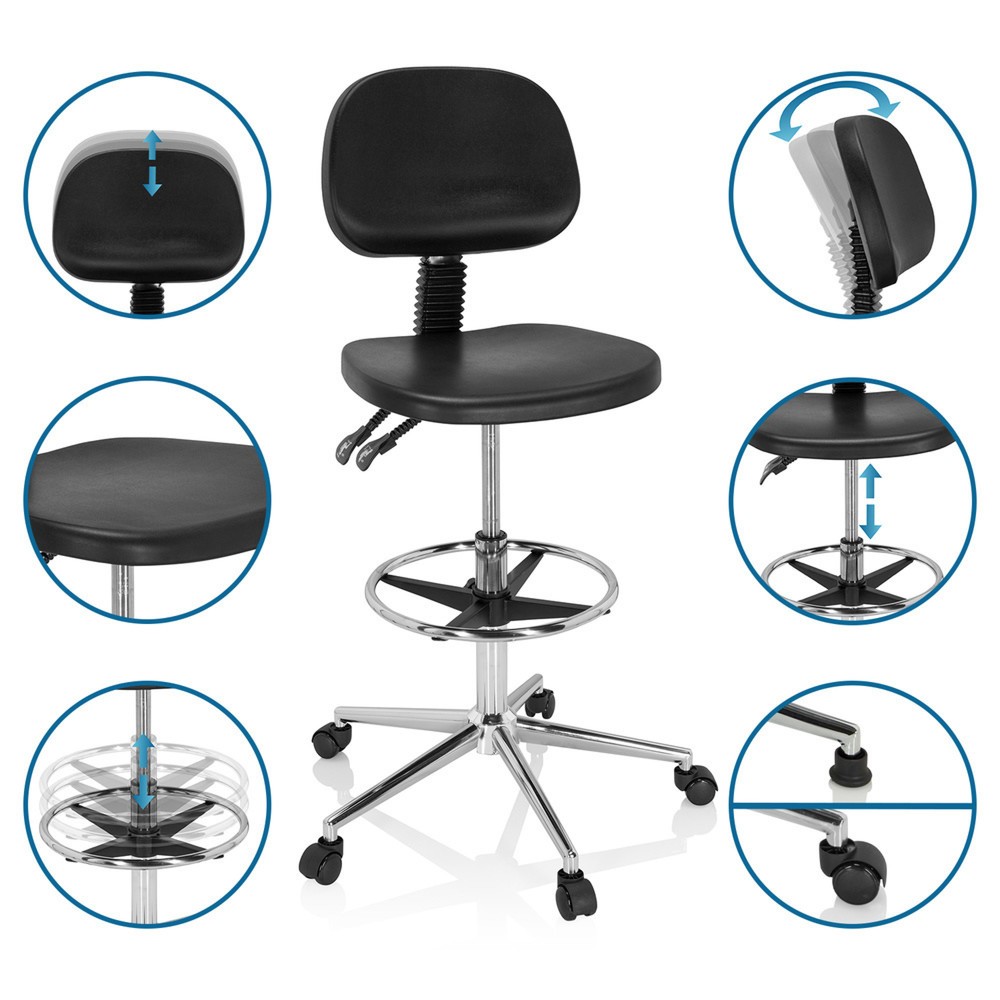 Numéro de l'image du produit 10: Tabouret pivotant / siège de travail hjh OFFICE TOP WORK 24 I mousse rigide, noir